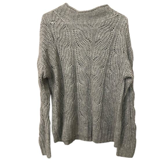 J. Crew Pointelle Cable Knit Sweater Medium Gray Mockneck Alpaca Blend Cottage - Picture 4 of 11